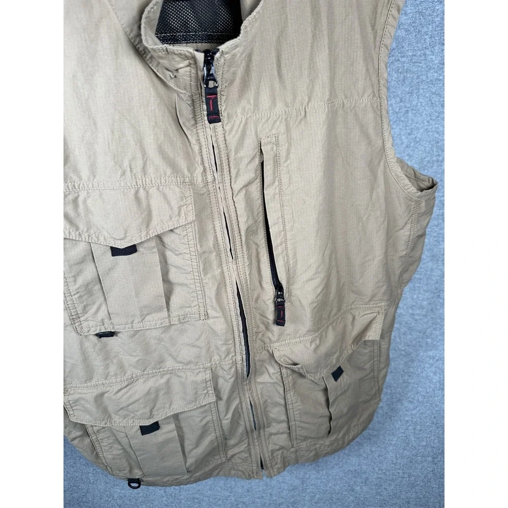 Vintage Redhead XL Mens Fishing Vest Tan Pockets Sleeveless Jacket Zip Mock Neck